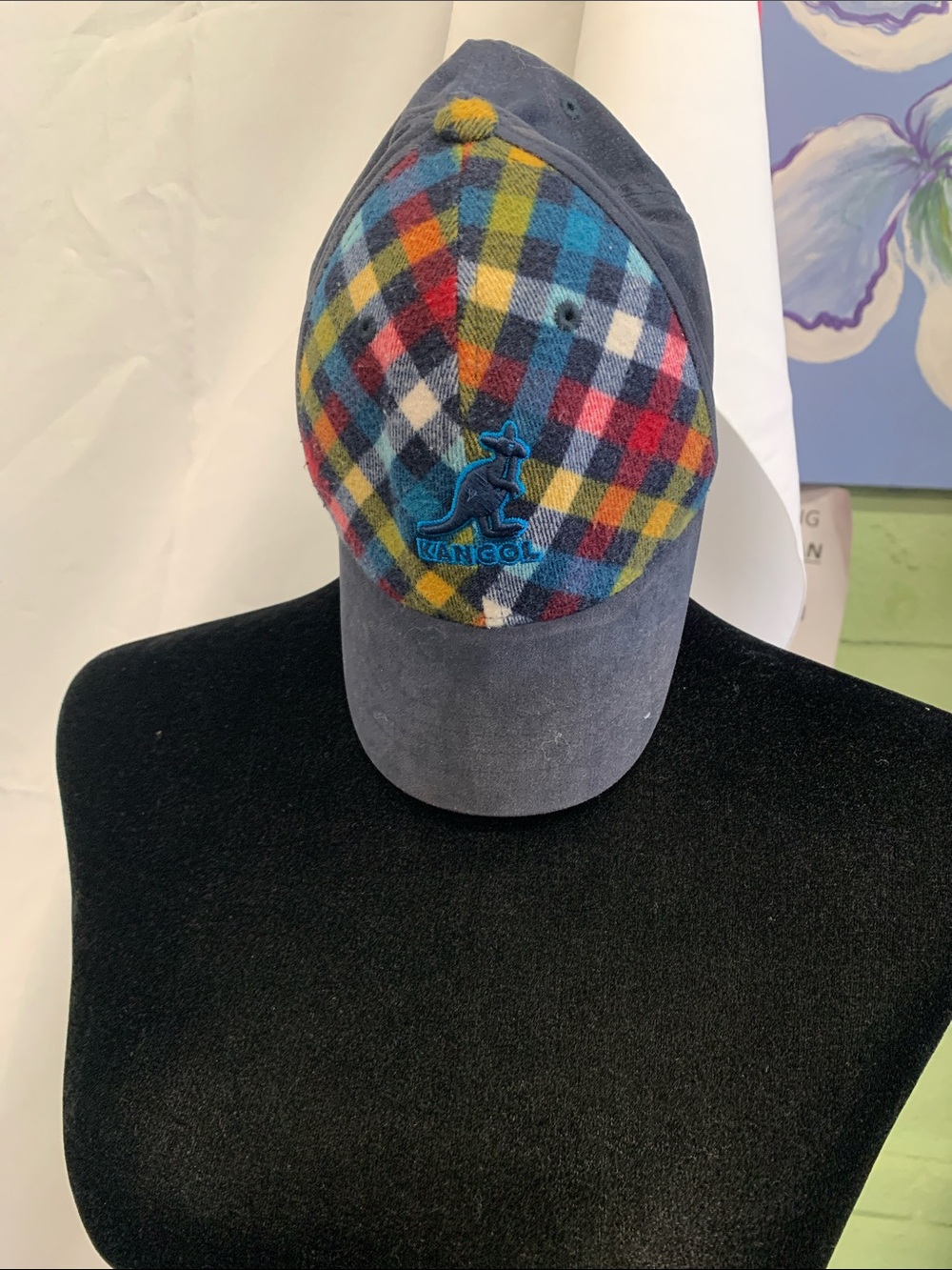 Kangol Multicolor Plaid Crown Navy Brim Baseball Cap